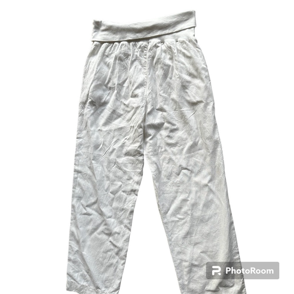 Maternity white Linen wide leg pants size 6 fold over waistband Beach Summer - Picture 6 of 6